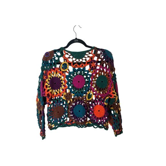 Vintage Crochet Colorful Beaded Knit Layering Sweater Floral by MY One Sz - Picture 3 of 6